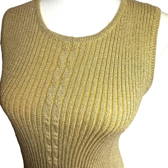 ANN WI | Women's Small Vintage Sleeveless Knit Top Sweater Gold Metallic Ramie - Picture 1 of 7